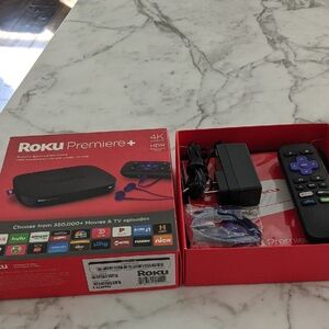 Roku Premiere+ with Black Device and Purple Accents